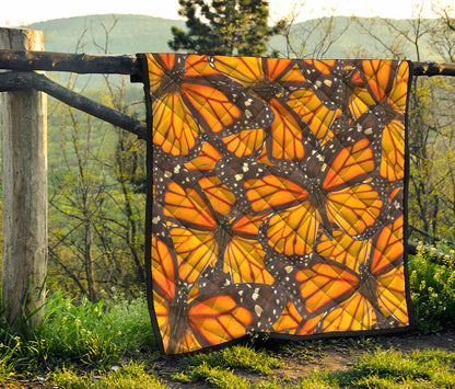 Orange Monarch Butterfly Pattern Print Quilt
