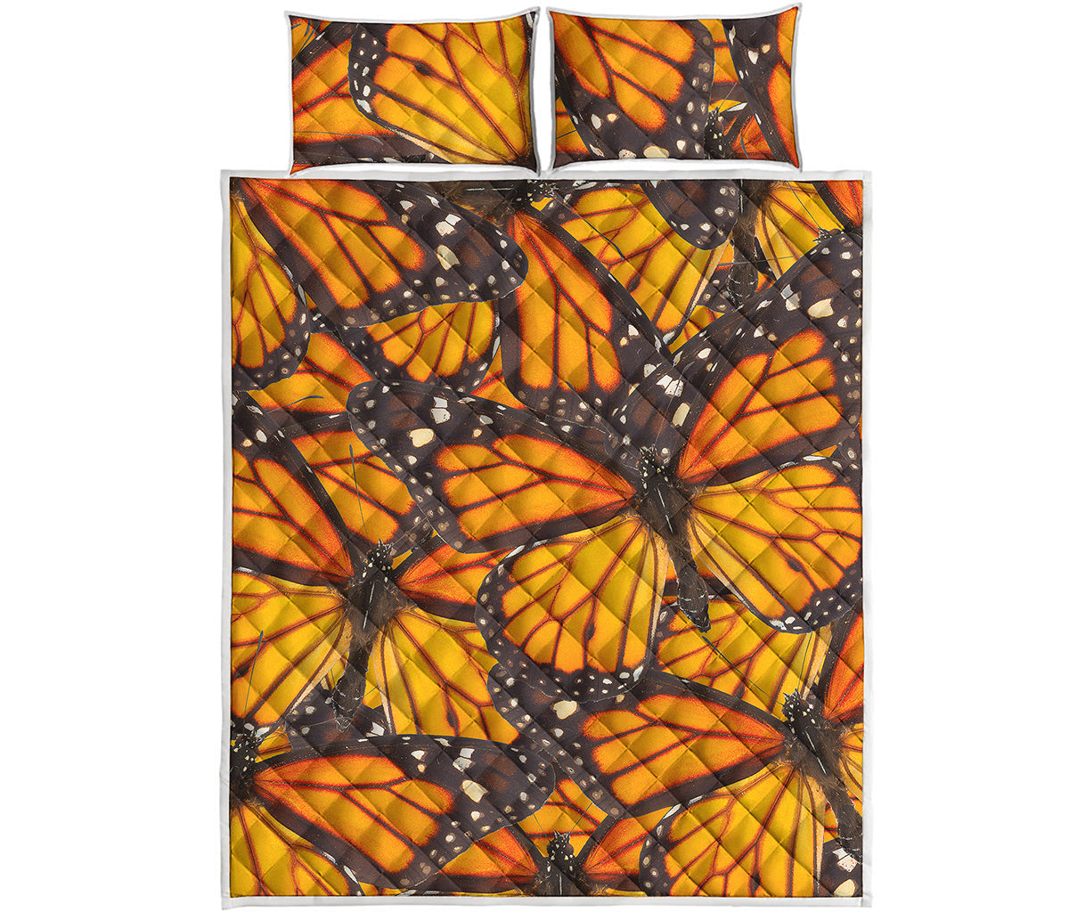 Orange Monarch Butterfly Pattern Print Quilt Bed Set