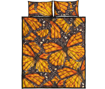 Orange Monarch Butterfly Pattern Print Quilt Bed Set