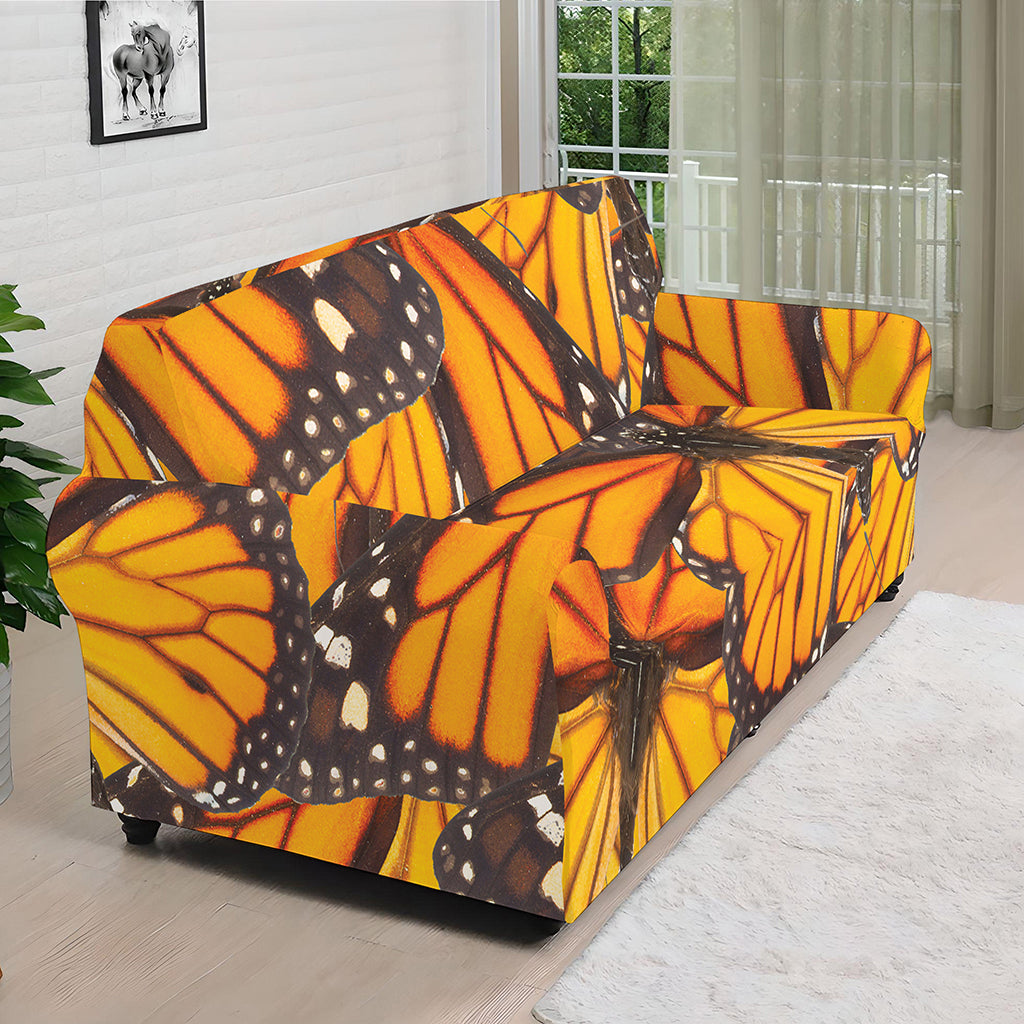Orange Monarch Butterfly Pattern Print Sofa Cover