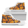 Orange Monarch Butterfly Pattern Print White High Top Shoes