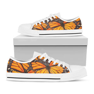 Orange Monarch Butterfly Pattern Print White Low Top Shoes