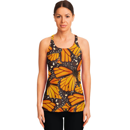 Orange Monarch Butterfly Pattern Print Women's Racerback Tank Top