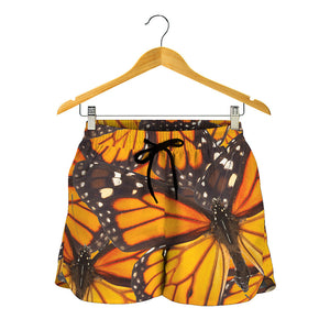 Orange Monarch Butterfly Pattern Print Women's Shorts