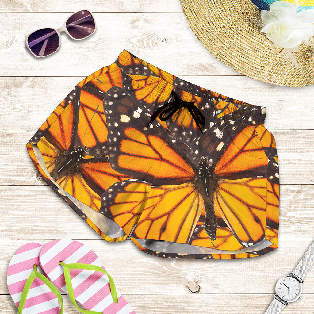 Orange Monarch Butterfly Pattern Print Women's Shorts