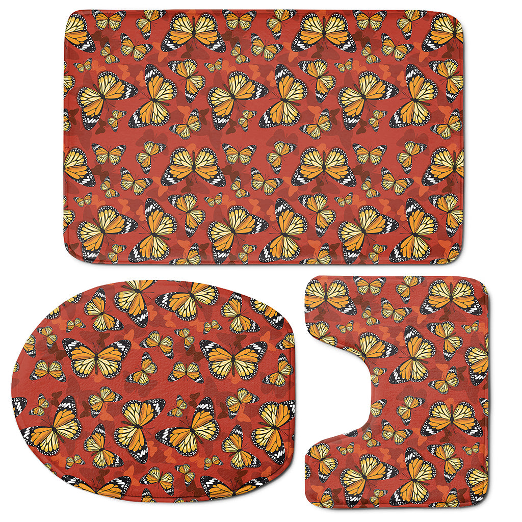 Orange Monarch Butterfly Print 3 Piece Bath Mat Set