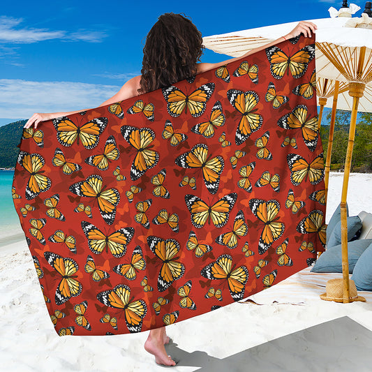 Orange Monarch Butterfly Print Beach Sarong Wrap