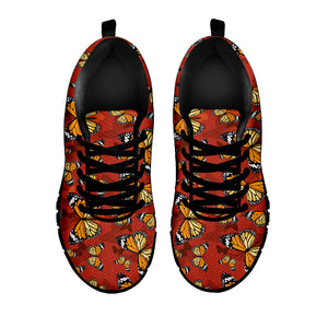 Orange Monarch Butterfly Print Black Sneakers