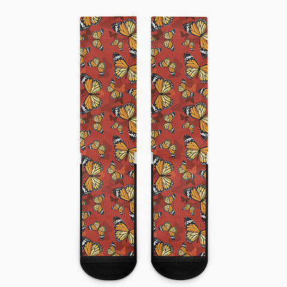 Orange Monarch Butterfly Print Crew Socks