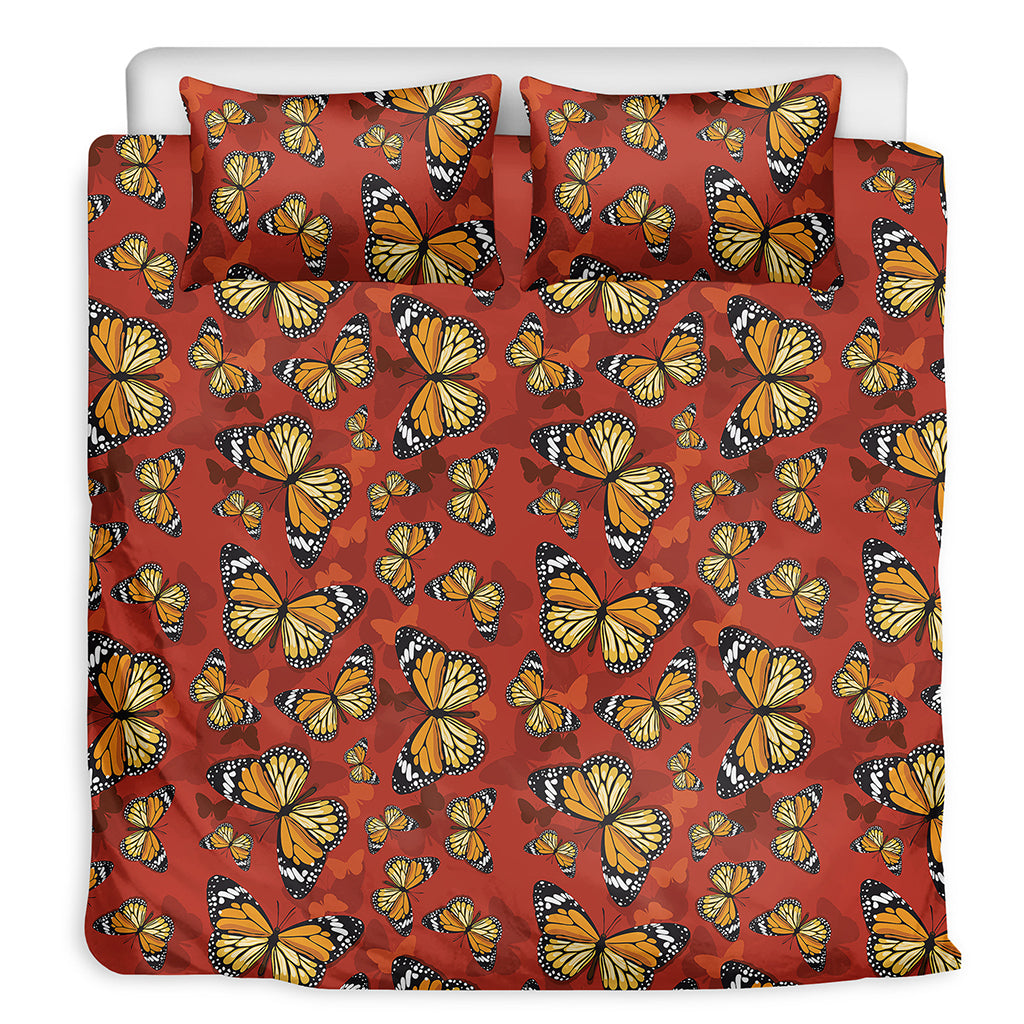 Orange Monarch Butterfly Print Duvet Cover Bedding Set