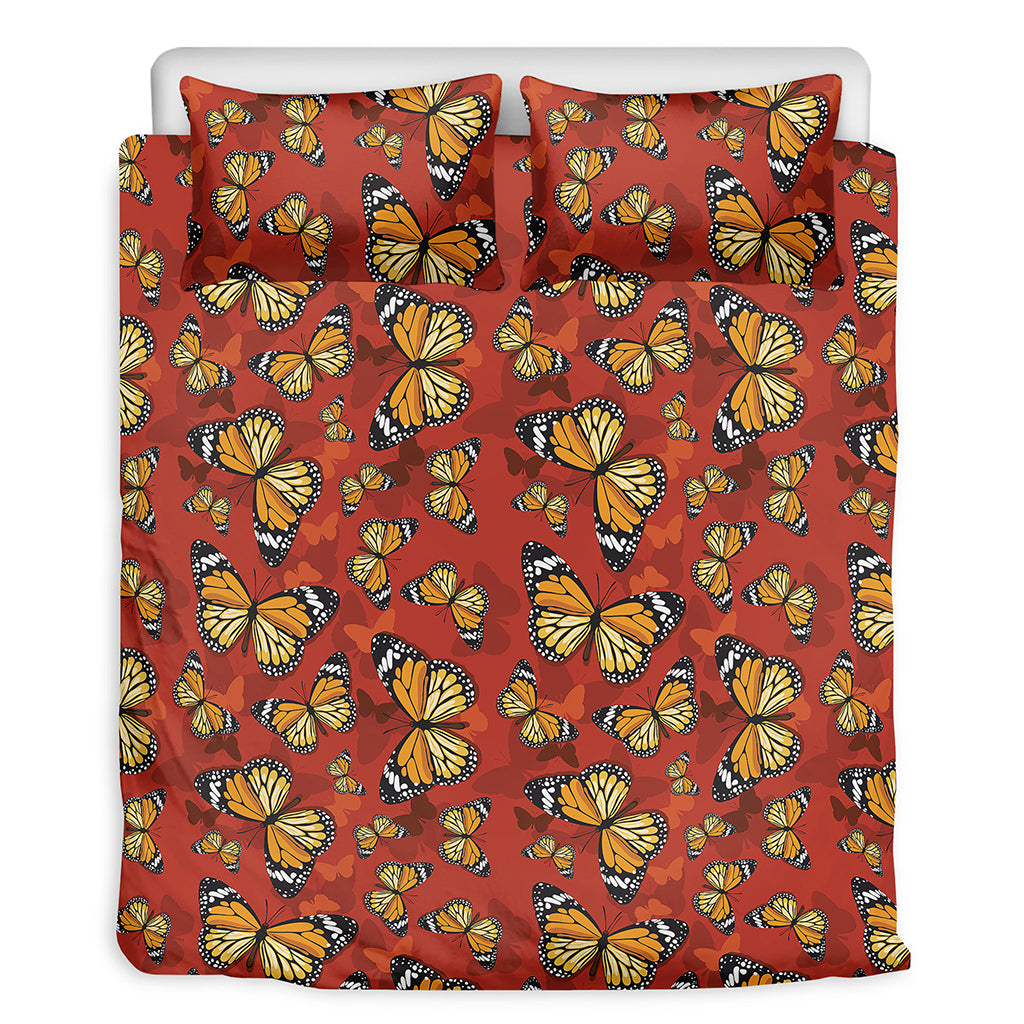 Orange Monarch Butterfly Print Duvet Cover Bedding Set