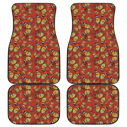 Orange Monarch Butterfly Print Front and Back Car Floor Mats