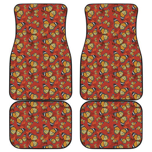 Orange Monarch Butterfly Print Front and Back Car Floor Mats