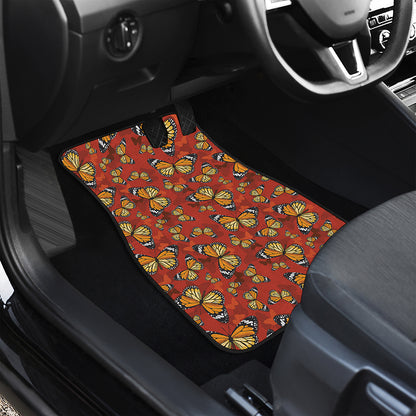 Orange Monarch Butterfly Print Front Car Floor Mats