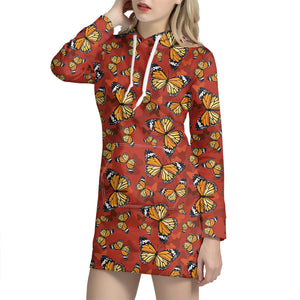 Orange Monarch Butterfly Print Hoodie Dress