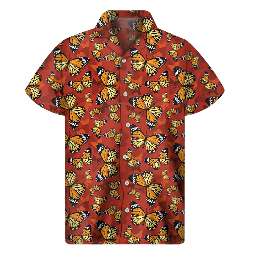 Orange Monarch Butterfly Print Men's Short Sleeve Shirt