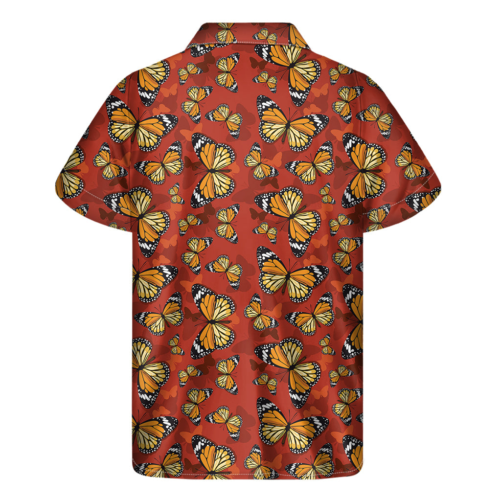 Orange Monarch Butterfly Print Men's Short Sleeve Shirt