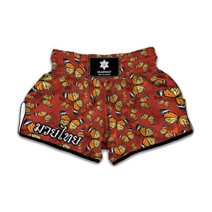 Orange Monarch Butterfly Print Muay Thai Boxing Shorts