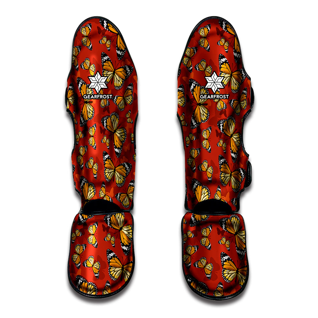 Orange Monarch Butterfly Print Muay Thai Shin Guard