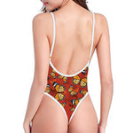 Orange Monarch Butterfly Print One Piece High Cut Swimsuit