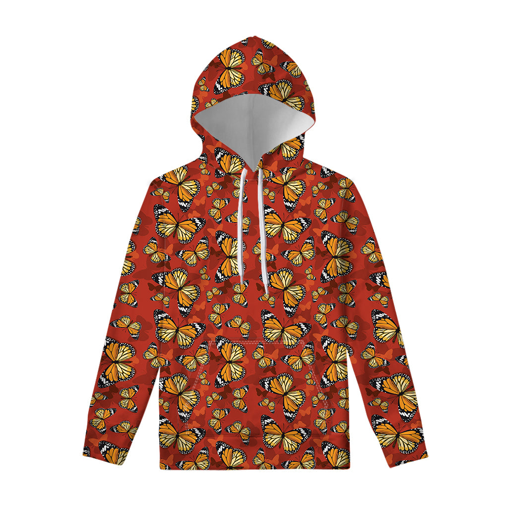 Orange Monarch Butterfly Print Pullover Hoodie