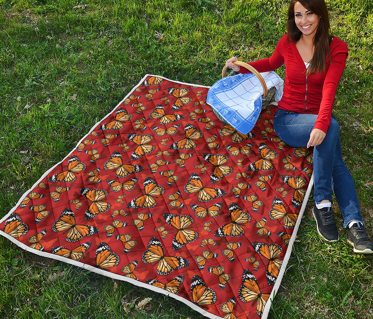 Orange Monarch Butterfly Print Quilt