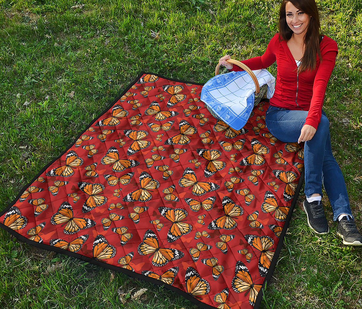 Orange Monarch Butterfly Print Quilt