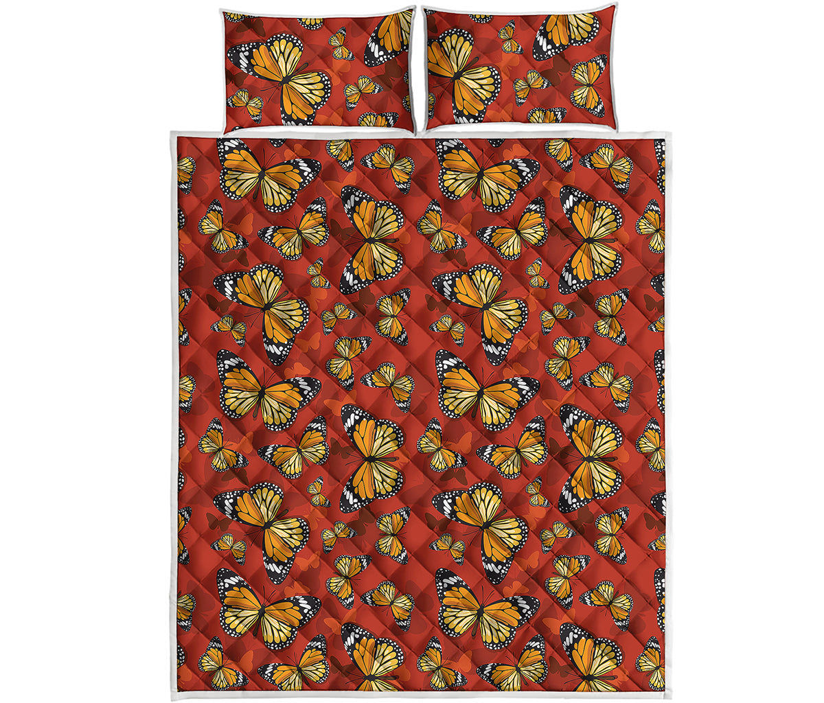 Orange Monarch Butterfly Print Quilt Bed Set