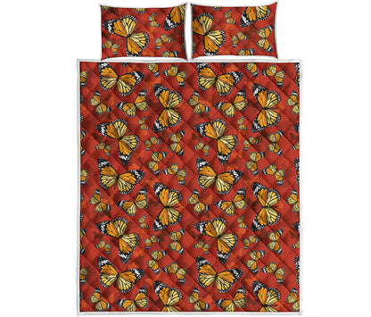 Orange Monarch Butterfly Print Quilt Bed Set
