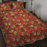 Orange Monarch Butterfly Print Quilt Bed Set