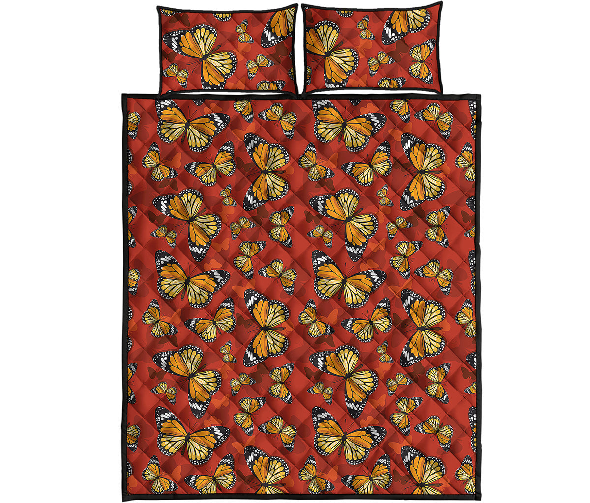 Orange Monarch Butterfly Print Quilt Bed Set