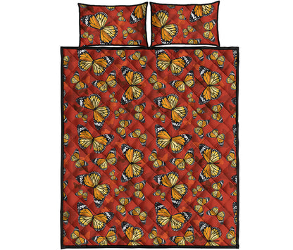 Orange Monarch Butterfly Print Quilt Bed Set