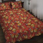 Orange Monarch Butterfly Print Quilt Bed Set