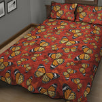Orange Monarch Butterfly Print Quilt Bed Set