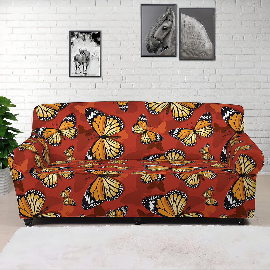 Orange Monarch Butterfly Print Sofa Cover