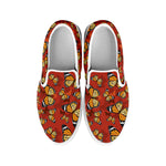 Orange Monarch Butterfly Print White Slip On Shoes