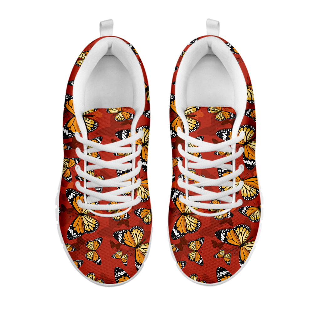 Orange Monarch Butterfly Print White Sneakers