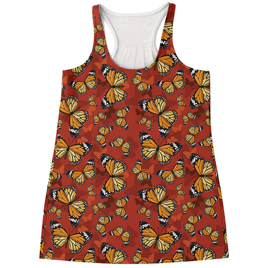 Orange Monarch Butterfly Print Women's Racerback Tank Top