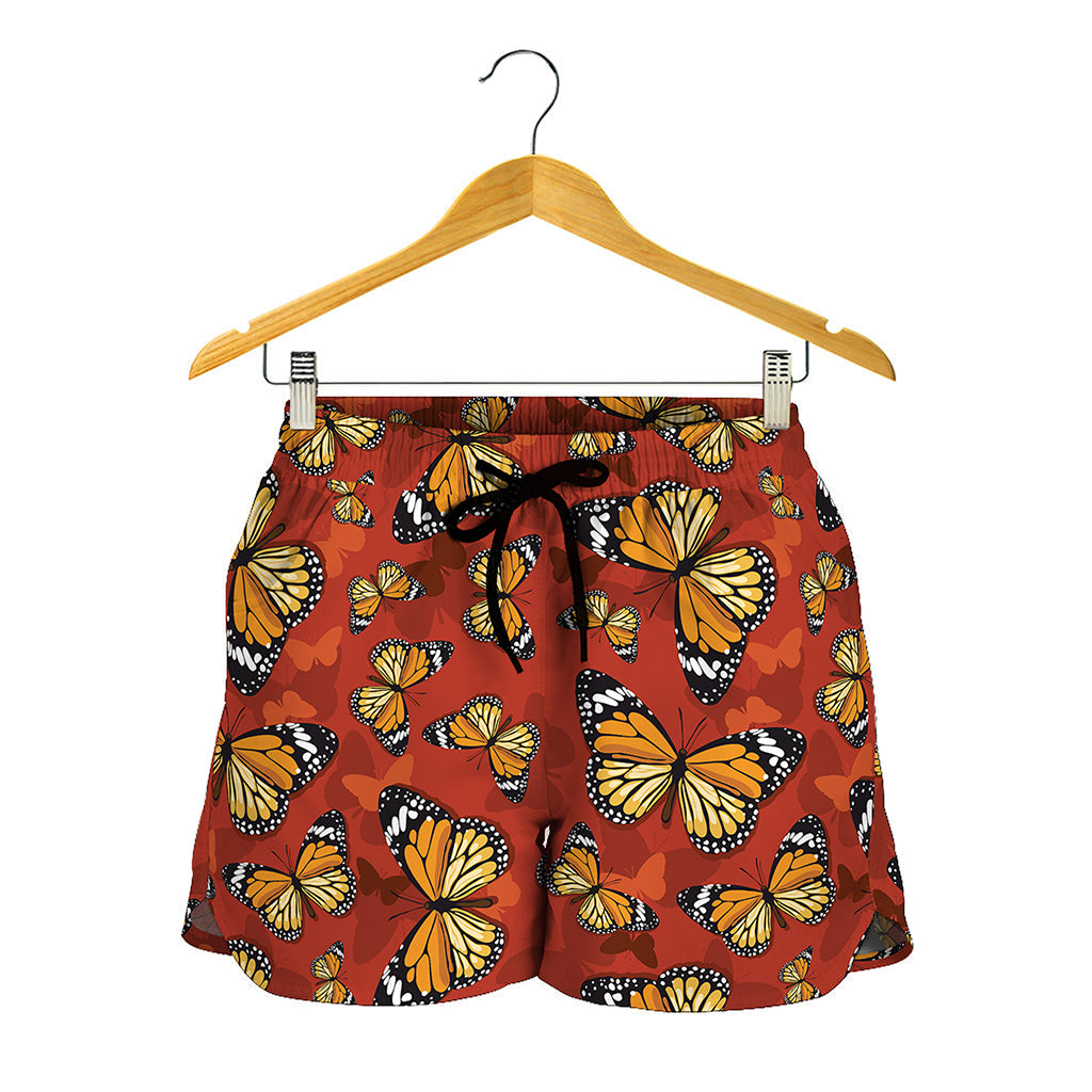 Orange Monarch Butterfly Print Women's Shorts