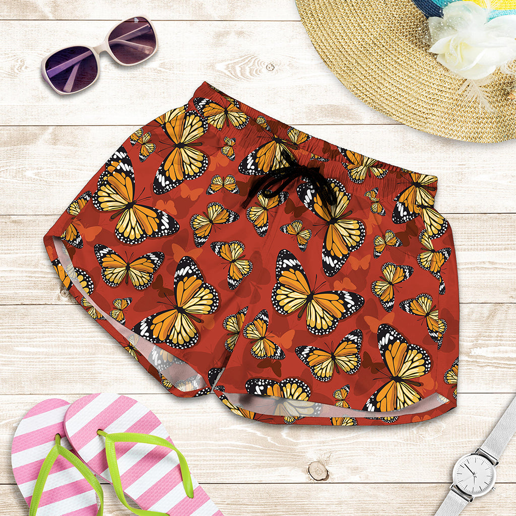 Orange Monarch Butterfly Print Women's Shorts