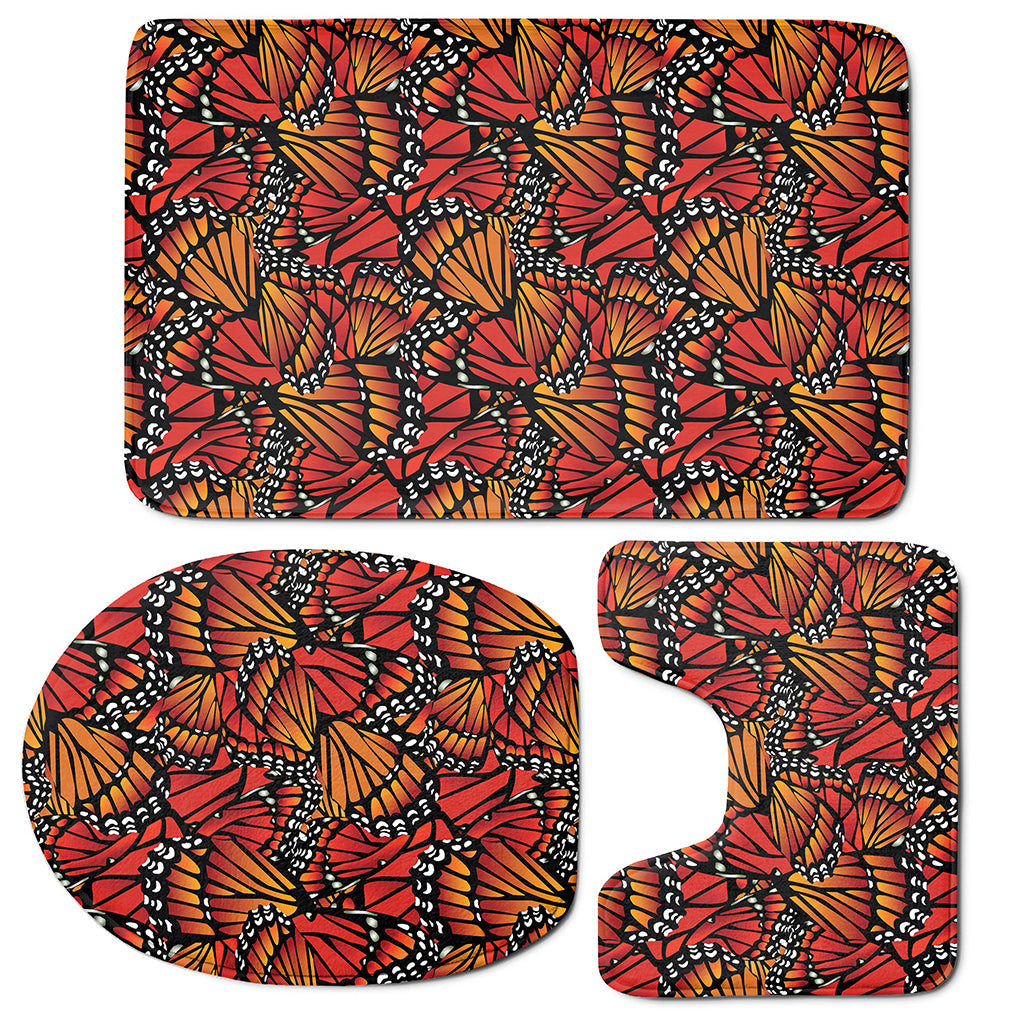 Orange Monarch Butterfly Wings Print 3 Piece Bath Mat Set