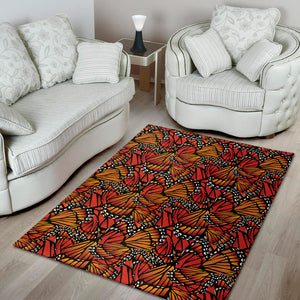 Orange Monarch Butterfly Wings Print Area Rug