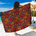 Orange Monarch Butterfly Wings Print Beach Sarong Wrap