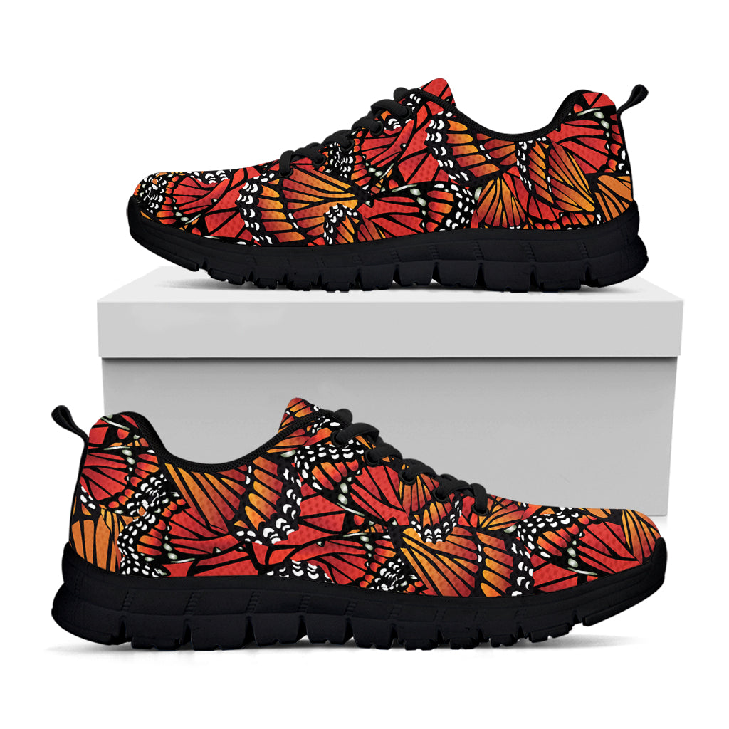 Orange Monarch Butterfly Wings Print Black Sneakers