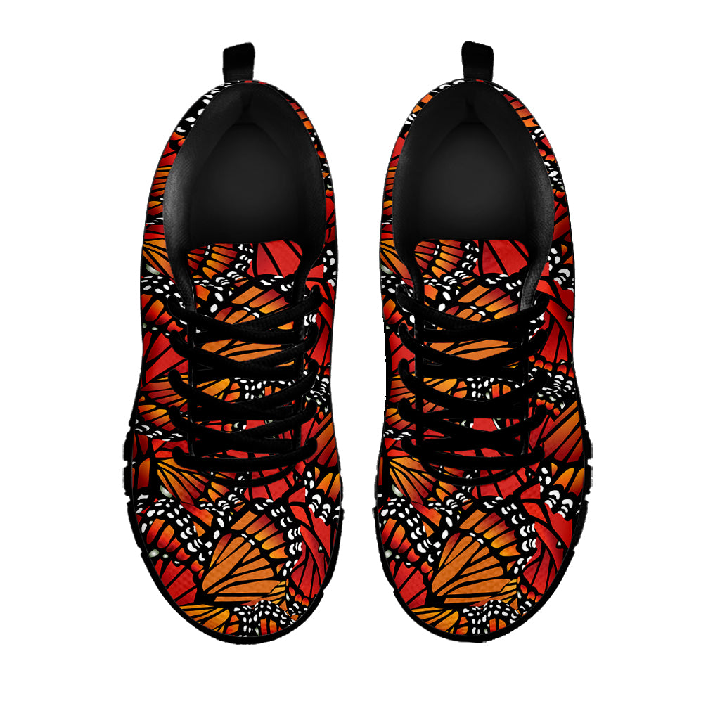 Orange Monarch Butterfly Wings Print Black Sneakers