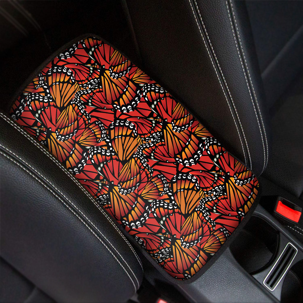 Orange Monarch Butterfly Wings Print Car Center Console Cover