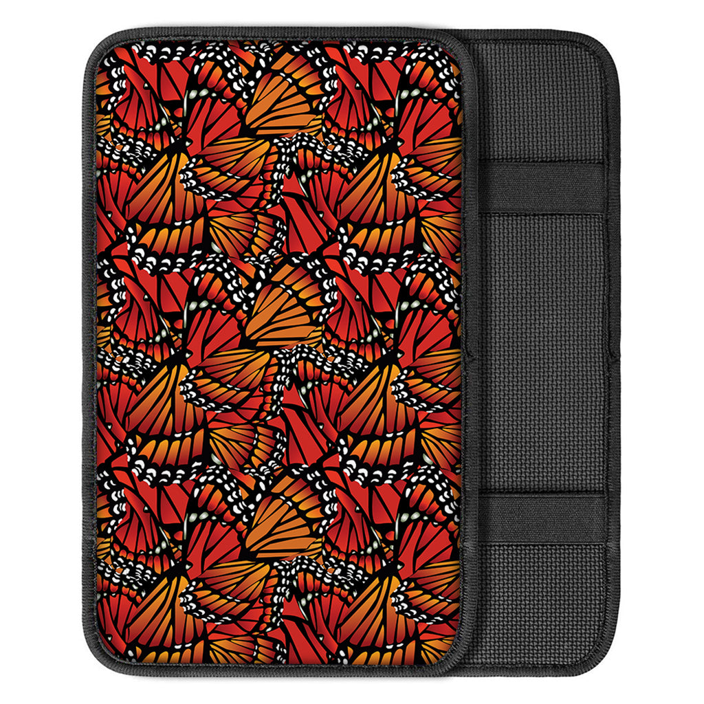 Orange Monarch Butterfly Wings Print Car Center Console Cover