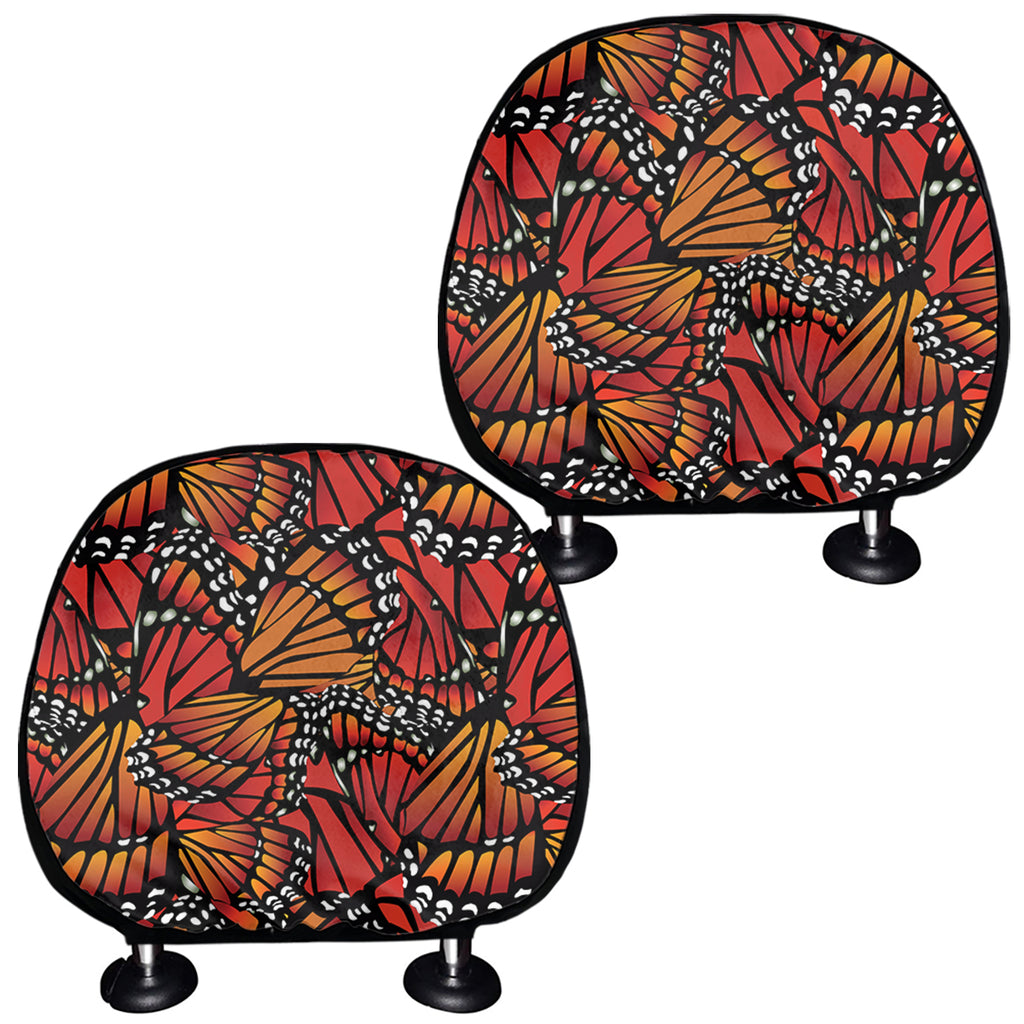 Orange Monarch Butterfly Wings Print Car Headrest Covers