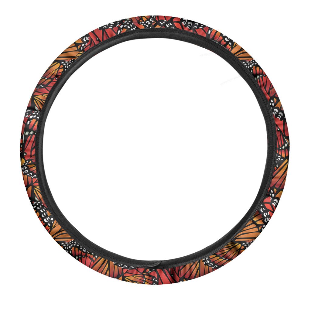 Orange Monarch Butterfly Wings Print Car Steering Wheel Cover