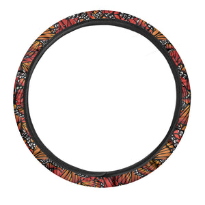 Orange Monarch Butterfly Wings Print Car Steering Wheel Cover